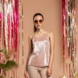 WHITE HOUSE BLACK MARKET Light Pink Sequin Tank Top Women Medium Sleeveless VG